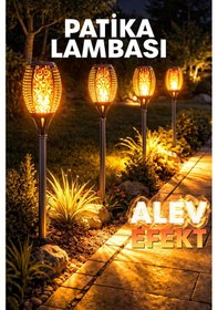 Resim 4 Adet Alev Efektli Bahçe Lambası Solar Güneş Enerjili Otomatik Fotoselli Bahçe Patika Lambası H12 Siyah 