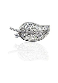 Resim Oya Silver Zirkon Baget Taşlı Yaprak Gümüş Broş 2.9x1.4cm Oysyb004 