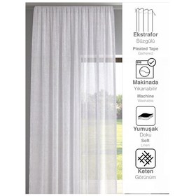 Resim Optik Beyaz Renk Keten Görünümlü Düz Tül Perde Ütü Istemez Optik Beyaz 