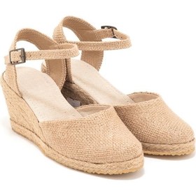 Resim Star Tombis Gerçek Elişi Topuğu Açık Bilekten Bantlı Dolgu Topuk Keten Hasır Espadril Handmade Hasır 