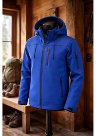 Resim Vatan Tekstil Erkek Slim Fit Softshell Kapüşonlu Erkek Mont Su İtici Rüzgar Geçirmez Mavi 
