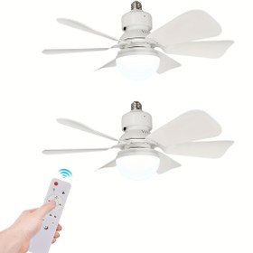 Resim 2'li Paket 44.96cm Akıllı Tavan Fanı Işığı Uzaktan Kumandalı - Sessiz, 3 Hız Ayarlanabilir LED, Kolay Kurulum, Mutfak ve Küçük Odalar için E27/E26 Tabanlı Uyumluluk, Minimalist Aydınlatma, Metalik Kaplama 
