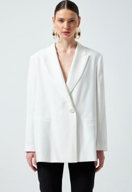 Resim Vatkalı ve Tek Düğmeli Oversize Blazer Ceket - Ekru - 40 / Ekru 