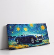 Resim Yıldızlı Gece Araba Panoramik Yatay Kanvas Tablo 