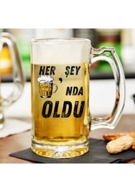 Resim "her Şey Biranda Oldu Tasarım Bira Bardağı Mizahi Hediyelik Cam Bira Bardağı" Renkli 
