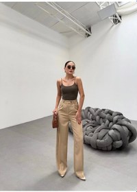 Resim Defymoda Trio Arka Bel Lasti K Detayli Palazzo Pantolon Vizon 