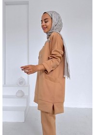Resim Kahijab Bisiklet Yaka Taşlı Scuba Takım - Camel 