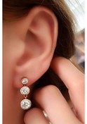 Resim Sky Diamond Gümüş Üç Taş Küpe 