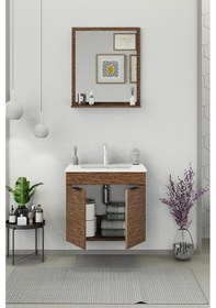 Resim Biani Fix Arya 65 Cm Banyo Dolabı,Seramik Lavabolu, Aynalı,Lavabo Dahil,Mdf,Aybe Kahve 