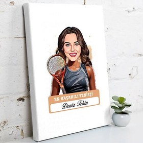 Resim Karikatürlü En Güzel Tenisçi Kanvas Tablo 