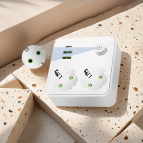 Resim Avrupa Standartı Ağır Hizmet Tipi 2500W Priz Şeridi, 2 USB-A & 1 Type-C Portlu, Küresel Voltajda (110-250V), Fazla Yük ile Isınma Koruması, Çok Renkli EU Fiş Dönüştürme Cihazi - Ev Ofisi 