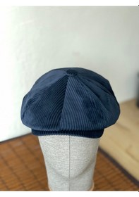 Resim Aida Jewelss Kışlık Kadife Ingiliz Kasket Peaky Blinders Model Erkek Kasket Dökümlü Kadife Kasket Lacivert 