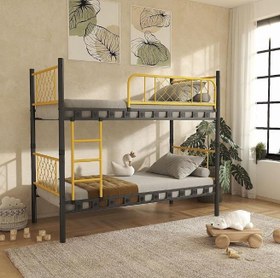 Resim Reyo Metis Genç Çocuk Yatak Odası Metal Sarı Ranza 90x190 