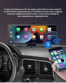 Resim Kcr-1 Kablosuz Carplay & Android Auto Araç Kamerası Dokunmatik Ekran 4k Ön + 1080p Arka Kamera 