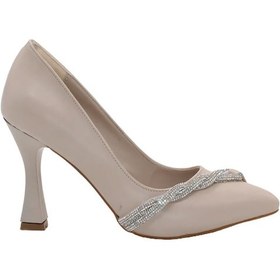 Resim Mergenshoes K046 Ten Örgü Taşlı 8 Cm Stiletto Kadın Ayakkabı 001 