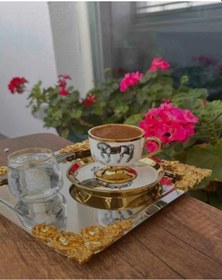 Resim Diperla Büyük Gümüş Sunum Tepsi Kelebek Detaylı 