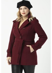 Resim 2412 Bordo Kruvaze Kol Apoletli Büyük Beden Kaşe Kaban Bordo 