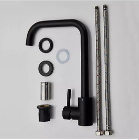 Resim Siyah Mat Mutfak Eviye Bataryası Lavabo Musluğu Matte Black 