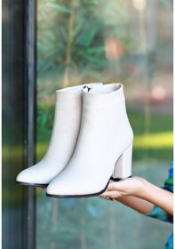 Resim Pabucmarketi Bej Suni Deri Topuklu Kadın Bot Çok Renkli 