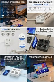 Resim sonx AKIM KORUMALI Avrupa Soket Kartı Tip-C Usb 2 m Uzatma Kablosu Emniyet Anahtarı ile 