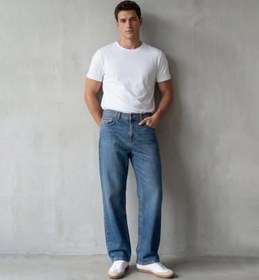 Resim Lıoren Düz Paça Orta Bel Mavi Jean Pantolon 