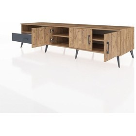 Resim Kronos Tv Ünitesi 3 Raflı Tek Çekmeceli 3 Kapaklı 220x59x51 Çam-çam/antrasit Atlas Çam/antrasıt - Atlas Çam 