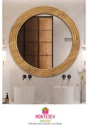 Resim Antik Ahşap Dekoratif Ayna Yuvarlak Banyo Duvar Aynası 43 Cm Naturel 
