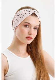 Resim Kadın Çapraz Bağlamalı Pamuklu Penye, Kaymaz, Yumuşak, Esnek, Saç Bandı Bandana - Tek Ebat / Pudra Yıldızlı Pudra Yıldızlı 