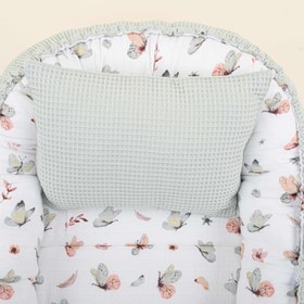 Resim Babynest ve Yastık - Çift Taraflı - Açık Yeşil Petek - Yeşil Kelebekler 