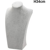 Resim 1 Adet Moda Kadife Manken Büstü Kolye Ekran Standı Portre Takı Kolye Raf Tutucu Gray H34cm 