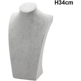 Resim 1 Adet Moda Kadife Manken Büstü Kolye Ekran Standı Portre Takı Kolye Raf Tutucu Gray H34cm 