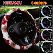 Resim 1pc MEIKAXIU Kışlık Peluş Çiçek Desenli Flanell Direksiyon Kapağı, 36.83-38.1 cm Tekerlekler için Evrensel Uygun, Rahat Sıcaklık, İç Çember Yok, Erkek ve Kadınlar için Uygun 