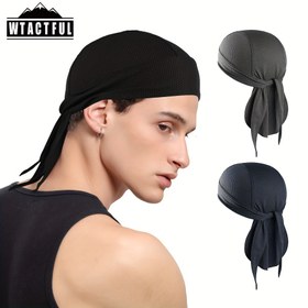 Resim WTACTFUL 1 adet Nefes Alabilen Doo Rag - Siyah, Naylon ve Elastan Karışımı, Erkekler ve Kadınlar için Teri Emici Başlık Sarma, Bisiklet ve Fitness için İdeal, Bisiklet Başlığı | Şık Başlık | Rahat Başlık 