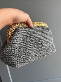 Resim UNİCORNS Burslu Çanta, Burslu Clutch Çanta, Hasır El Çantası, Simli Hasır Çanta 