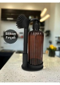 Resim Mainshop Yumuşak Silikon Fırçalı Tezgah Üstü Mutfak Banyo Sıvı Sabunluk Takımı-yıkama Temizlik Seti M-166 Çok renkli 