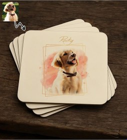 Resim Bk Gift Kişiye Özel Evcil Hayvan Karikatürlü 4lü Mdf Ahşap Bardak Altlığı-5, Arkadaşa Hediye, Sevgiliye Hediye Kobitmeyencom34200 Bk Gift 