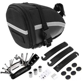 Resim Jeehugo Bisiklet Tamir Seti: 16'lı Çok İşlevli Araç + Oturak Çantası + 3 Lastik Çekiçi + 6 Tamir Patch + Tüpler, Bisiklet Sorunlarını Çözmek İçin Elverişli Ve Taşınabilir Siyah 