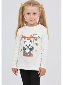 Resim Toontoy Kız Çocuk Sallanan Panda Baskılı Sweatshirt Ekru 