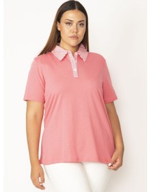 Resim Şans Kadın Pembe Pamuklu Kumaş Polo Yaka Ön Pat Düğmeli Bluz 65n27823-pembe Pembe 