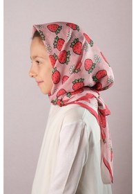 Resim Hürrem Bone Kırmızı Dijital Baskılı Çocuk Tesettür Eşarp Pamuk Polyester Çilek Desenli 6001 31 Kırmızı 