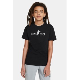 Resim Cs Go Logo Baskılı Unisex Çocuk Siyah Tshirt 