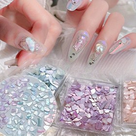 Resim Yeni Moda Düzensiz Iridesan Kabuk Parçaları, Tırnak Sanatı Süslemeleri, Prenses Hazine Kutuları, Karışık Tırnak Dekorasyonları ve Temel Şık Tırnak Süsleri 1 adet 