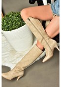 Resim Fox Shoes R372453002 Ten Süet İnce Topuklu Kadın Çizme Ten Rengi 