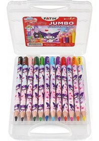Resim 12 Li Jumbo Kuru Boya Kalemi Plastik Kutu 1 Paket Fatih Kuromi Figürlü Kalın 12 Renk Kuruboya Tam Boy Renkli Kalem Çok Renkli 