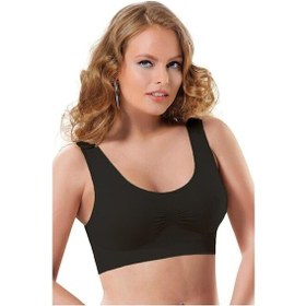 Resim Kadın Dikişsiz Kaplı Toparlayıcı Büstiyer Sporcu Sütyen Siyah 
