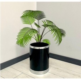 Resim Yağmur Dekoratif Parlak Siyah Krom Metal Saksı , 