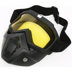 Resim Cross Motosiklet Bisiklet Gözlüğü Açık Kask Maskesi Süngerli Bant Lastikli Jet Maske Sarı Camlı Siyah 