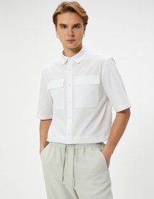 Resim Kısa Kollu Gömlek Cep Detaylı Düğmeli 