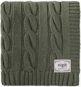 Resim Cigit Saç Örgü Triko Battaniye 80x100 CM +/-5 CM Haki 