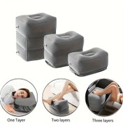 Resim 3 Katmanlı Ergonomik Şişme Uçak Ayak Dinlenme Yastığı - Ayarlanabilir Yükseklikli Taşınabilir Katlanır Seyahat Ayak Minderi, Depolama Çantalı, Hafif Flanel Ev, Araba, Tren ve Uçak Kullanımı İçin, Uçak Yastığı 